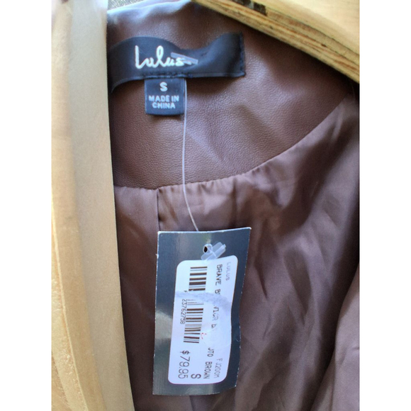 Lulus Brown Brave Behavior Vegan Leather Oversized Moto Jacket Sz S NWT Boutique - Picture 11 of 12